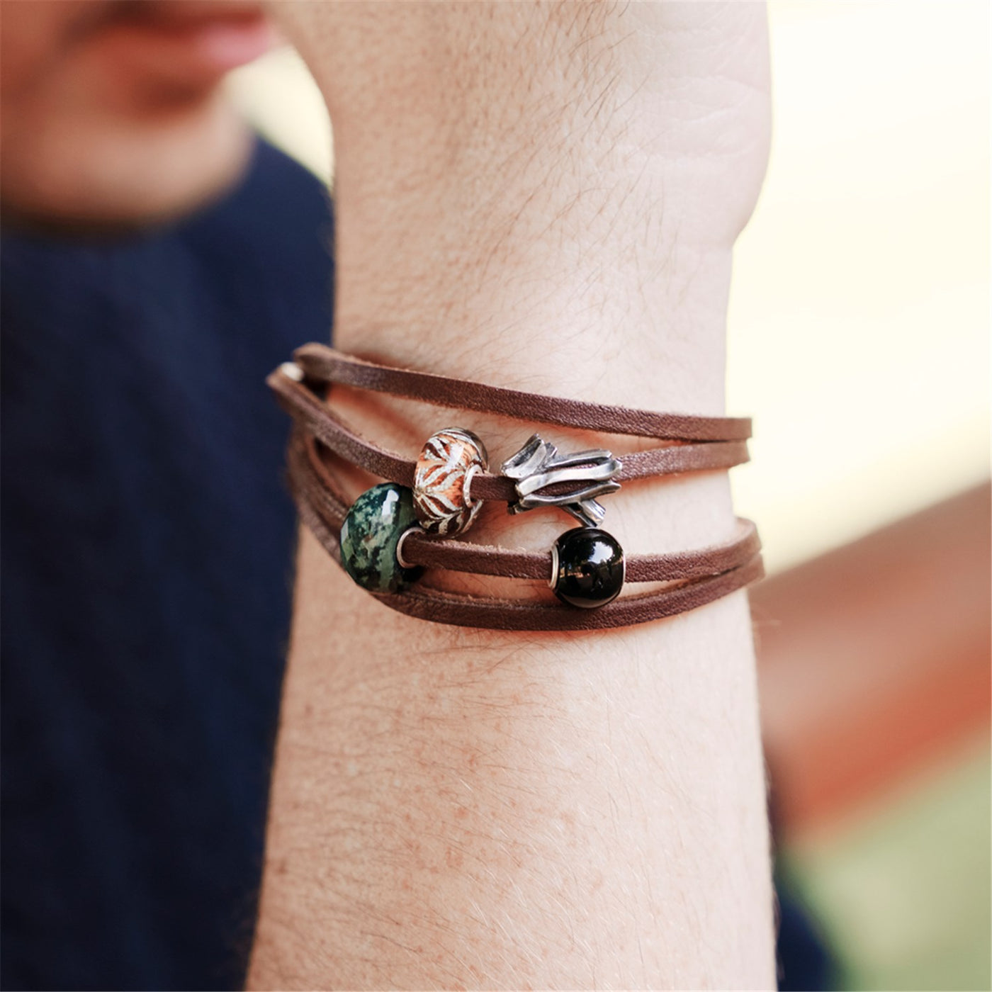 Double Leather Bracelet Brown/Silver